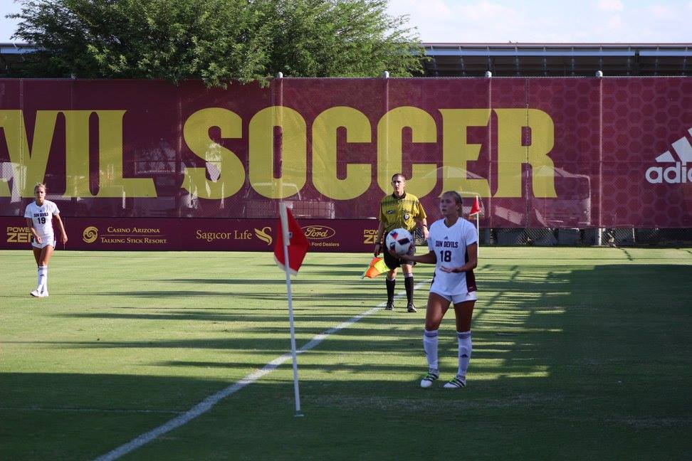 Arizona State freshman Hailey Zerbel waits for a throw in during the first half of the Sun Devils' 3-0 victory over Columbia on Friday, September 2, 2016 at Sun Devil Soccer Stadium in Tempe, AZ. Zerbel was all up and down the field all throughout the first half of the Sun Devils win. (John Mendoza/WCSN)