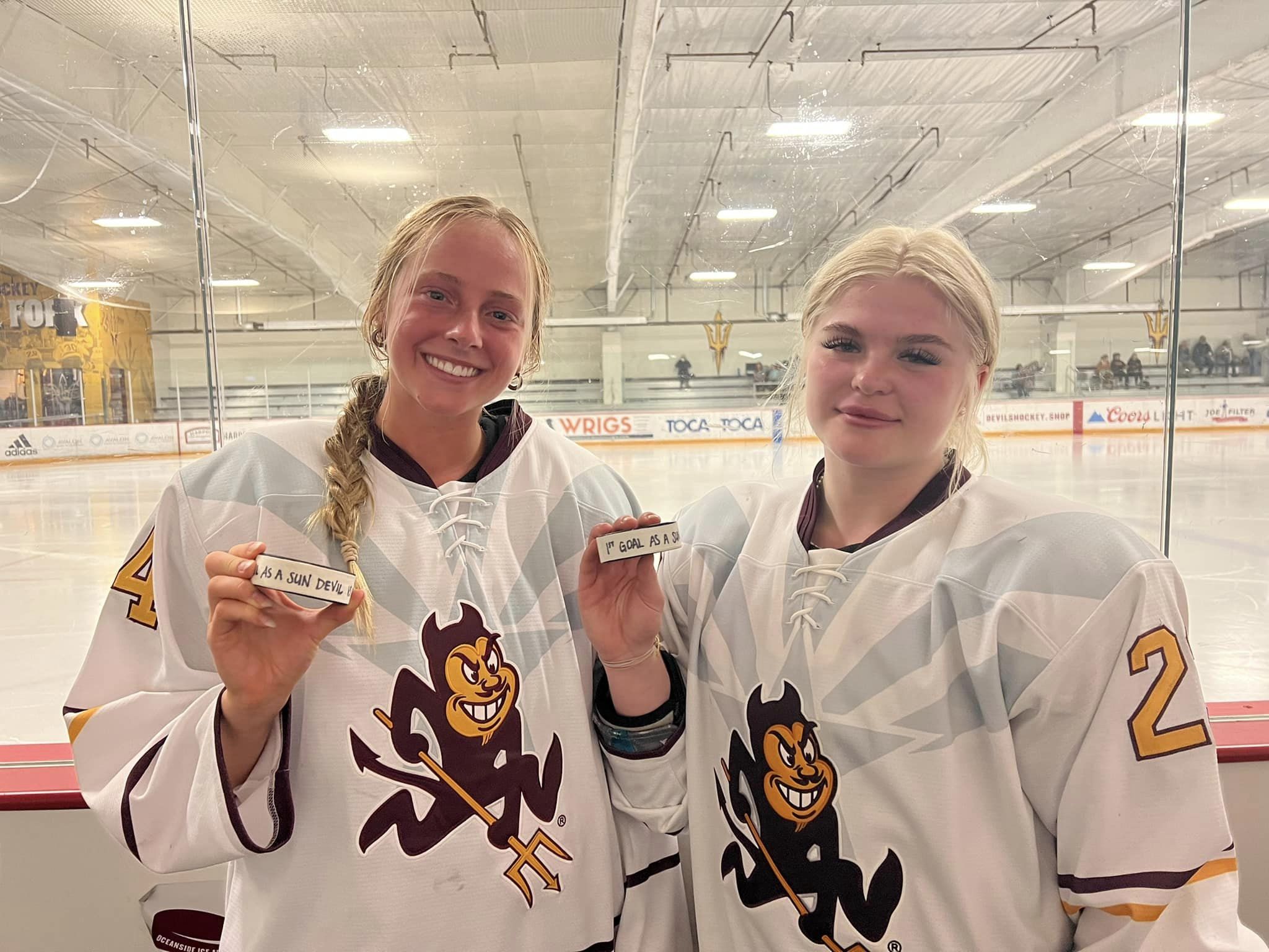 Camryn Kozak and Tristan Craig with their first goals as Sun Devils